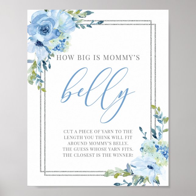 Boho blue blommigt hur stort är mamma belly-teckne poster (Framsidan)