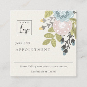 Boho Blue Blommigt Logotyp Möte påminnelse Fyrkantigt Visitkort