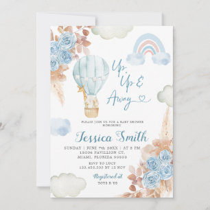 Boho Blue Blommigt Luftballong Baby Shower Inbjudningar