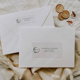 Boho Blue Blommigt Monogram Bröllop Returadress Returadress Etikett