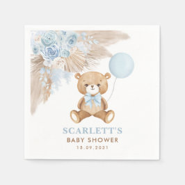 Boho Blue Blommigt Nalle Pojke Shower Pappersservett