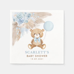 Boho Blue Blommigt Nalle Pojke Shower Pappersservett