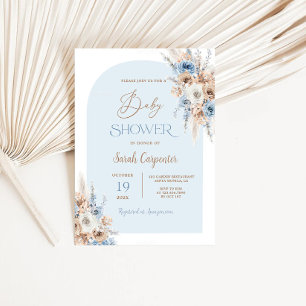 Boho Blue Blommigt Pampas Grass Baby Shower Boy Inbjudningar