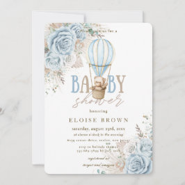 Boho Blue Blommigt Pampas Nalle Baby Shower Inbjudningar
