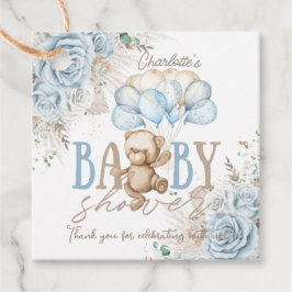 Boho Blue Blommigt Pampas Nalle Boy Shower Gåvor Etiketter