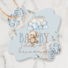Boho Blue Blommigt Pampas Nalle Boy Shower Gåvor Etiketter