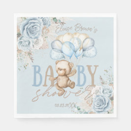 Boho Blue Blommigt Pampas Nalle Boy Shower Pappersservett
