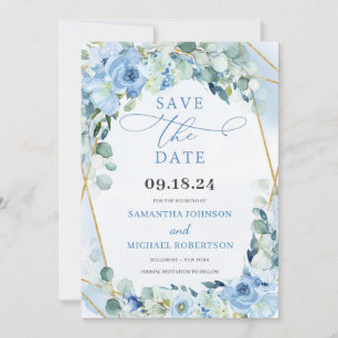 Boho Blue Blommigt Ro och Guld Geometric Spara Datumet