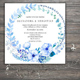 Boho Blue Blommigt Rustic Wedding bjudande