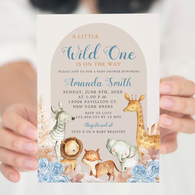 Boho Blue Blommigt Safari Baby Shower-inbjudan Inbjudningar (Skapare uppladdad)