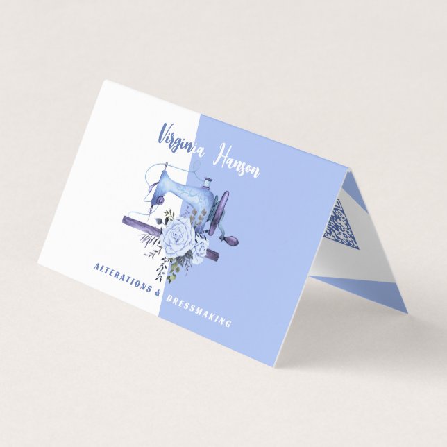 Boho Blue Blommigt Seamstress Sewing Maskin Folat Visitkort (Framsida)