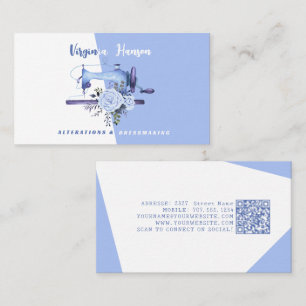 Boho Blue Blommigt Seamstress Sewing Maskin Tailor Visitkort