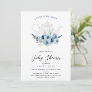 Boho Blue Blommigt Tea Baby andas babyskor Inbjudningar