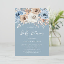 Boho Blue Bohemian Blommigt Boys Baby Shower Inbjudningar