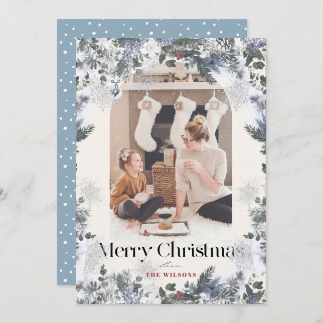 Boho Blue Botanical Arch 4 Photo jul Julkort (Fram/baksida)