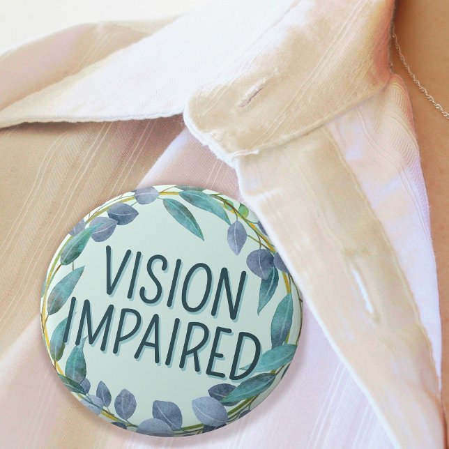 Boho Blue Botanical Löv Vision nedsatt Knapp (Boho Blue Botanical Leaves Vision Impaired Button)