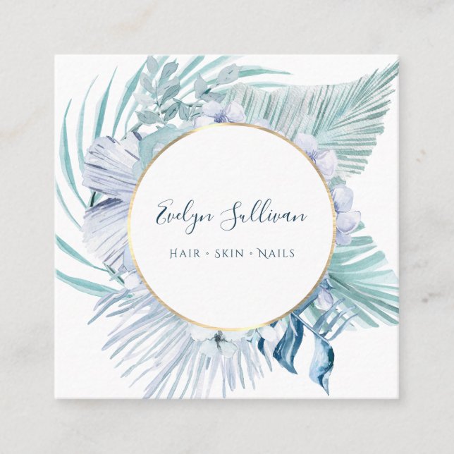 Boho blue bouquet affärskort fyrkantigt visitkort (Framsida)