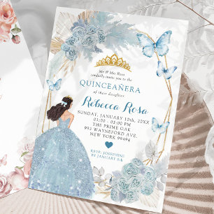 Boho Blue Butterfly Mexican Princesa Quinceañera Inbjudningar
