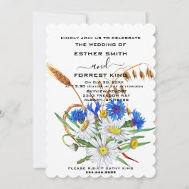 Boho Blue Carnations Bouquet Minimalist Bröllop Inbjudningar