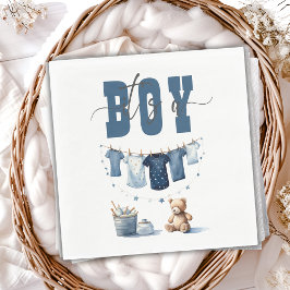 Boho Blue Clothesline Sweet its a Boy Baby Shower Pappersservett