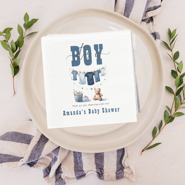 Boho Blue Clothesline Sweet its a Boy Baby Shower Pappersservett (Skapare uppladdad)