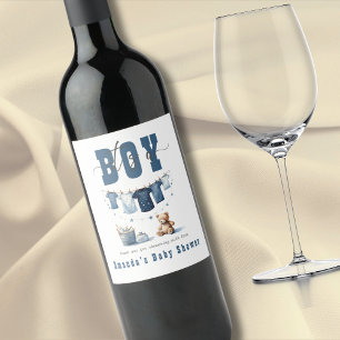 Boho Blue Clothesline Sweet its a Boy Baby Shower Vinflaska Etikett