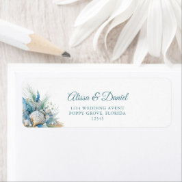 Boho Blue Coastal Beach Snäcka Returadress Etikett