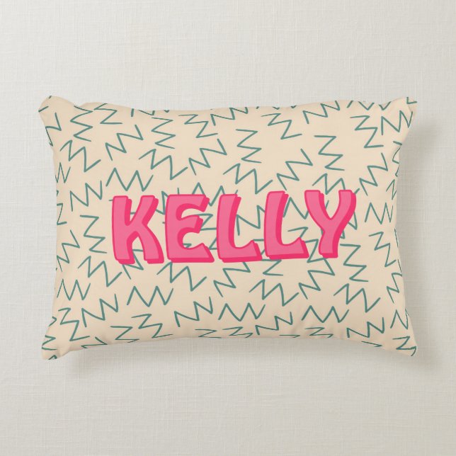 Boho Blue Cream Rosa Zig Zag Ikat-Inspired Mönster Prydnadskudde (Framsidan)