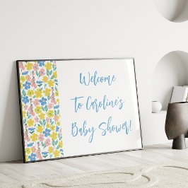 Boho Blue Ditsy Blommigt Anpassningsbar Baby Showe Poster