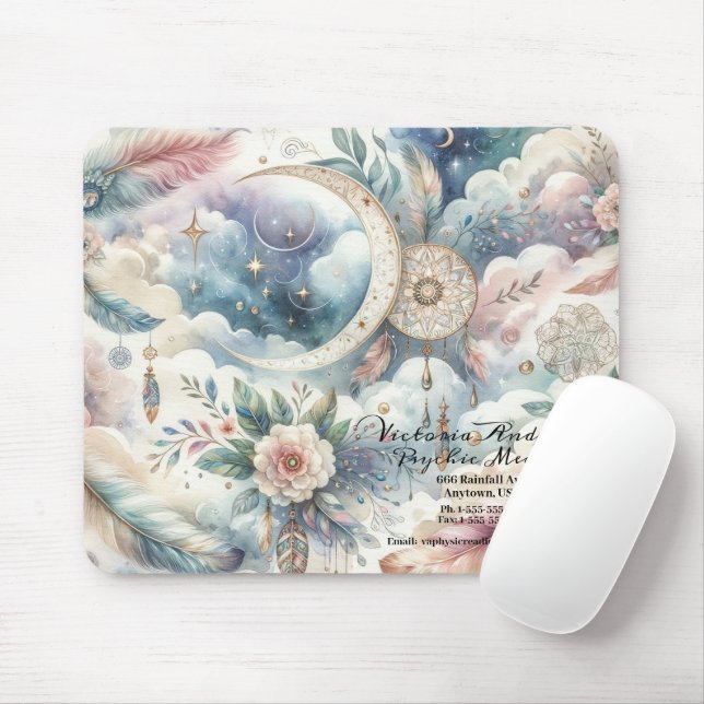 Boho Blue Dreamcatcher Psychic Reading Logotyp Musmatta (Med mus)