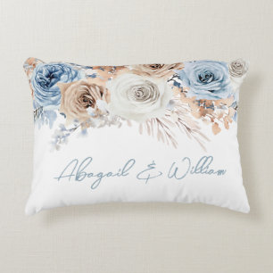 Boho Blue Dusty Blue Bohemian Blommigt Bröllop Dec Prydnadskudde