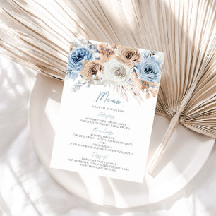 Boho Blue Dusty Blue Bohemian Blommigt Bröllop Meny