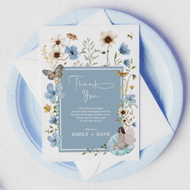Boho Blue Fairy Wildblomma Garden Baby Shower Tack Kort (Skapare uppladdad)