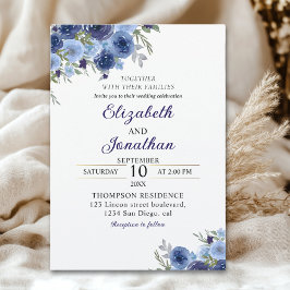 Boho Blue Flowers – Rustic Wedding Inbjudningar