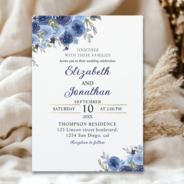 Boho Blue Flowers – Rustic Wedding Inbjudningar (Skapare uppladdad)