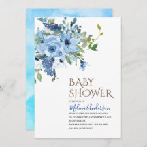 Boho Blue Flowesr vattenfärgsbabydusch