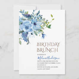 Boho Blue Flowesr vattenfärgsfödelsedagsbrunch Inbjudningar