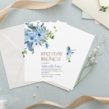 Boho Blue Flowesr vattenfärgsfödelsedagsbrunch