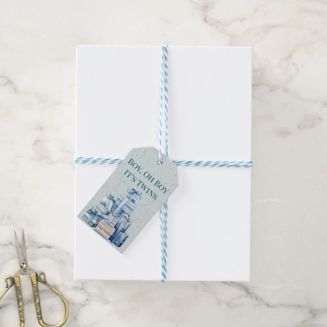 Boho Blue Gifts Twin Boys Baby Shower Presentetikett (Med Snöre)