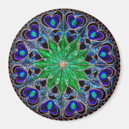 Boho Blue Grönt Heart Mandala Magnet