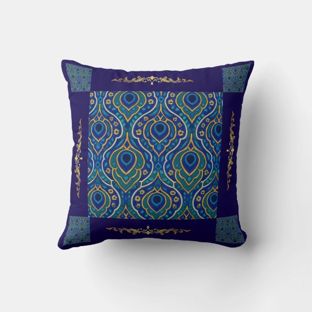 Boho Blue & Guld Dekorativ kudde - Art av Myna (Baksida)