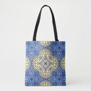 Boho Blue & Guld Tile Mönster Tygkasse