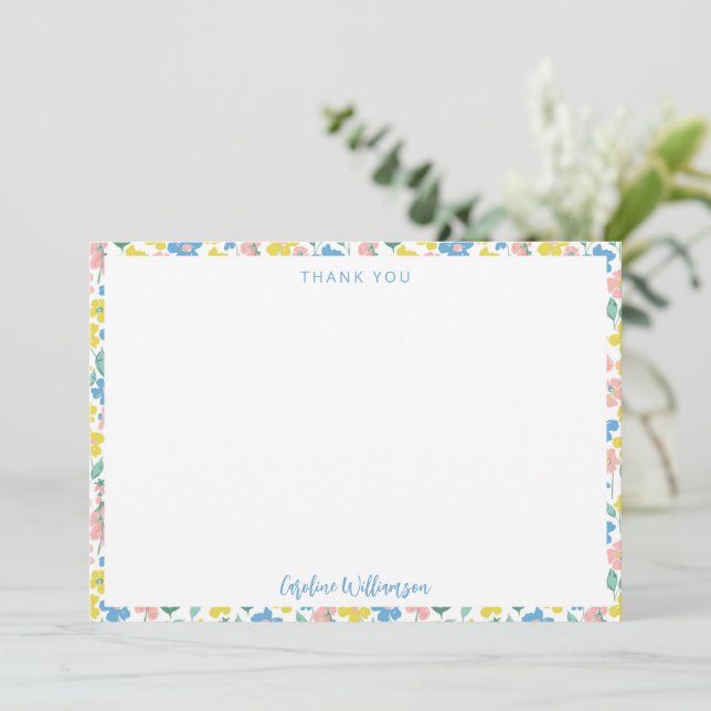 Boho Blue Gult Ditsy Blommigt Anpassningsbar Baby  Tack Kort (Stående Fram)