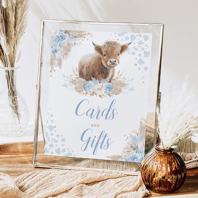 Boho Blue Highland Cow Cards & Gifts Sign Poster (Skapare uppladdad)