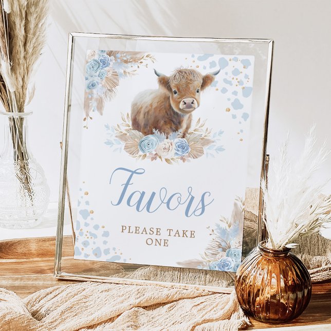 Boho  Blue Highland Cow Favorittecken Poster (Skapare uppladdad)