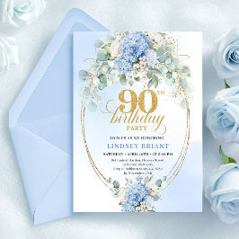 Boho Blue Hydrangea Greenery 90th Birthday Invite Inbjudningar