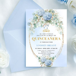 Boho Blue Hydrangeas Gold Quinceañera Invitation Inbjudningar