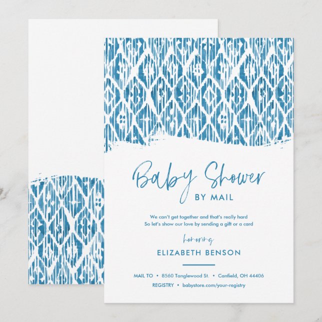 Boho Blue Ikat Baby Shower by Mail Inbjudningar (Fram/baksida)