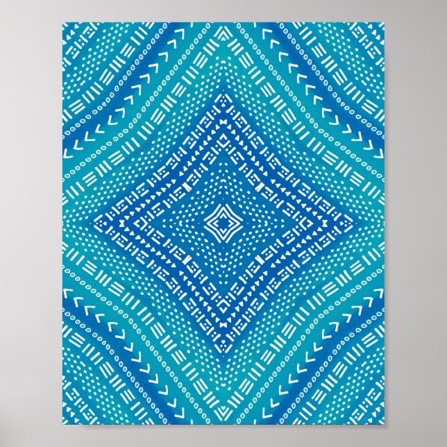 Boho Blue Kaleidoscope Mandala Art Poster (Framsidan)