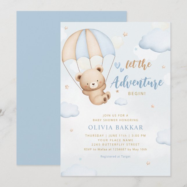 Boho Blue Låt äventyr börja babyduschen Inbjudningar (Fram/baksida)